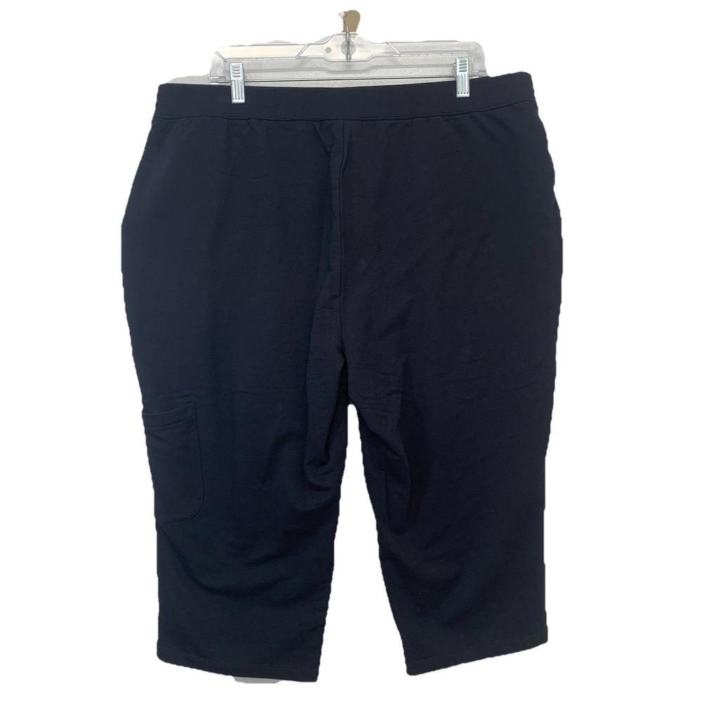 Denim & Co Active Pull On Cargo Capri Pants Black 1X  French Terry Pocket Travel